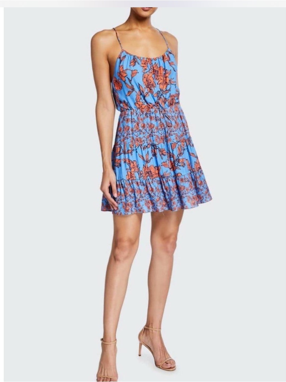 Alice + Olivia Blue Floral Spaghetti-Strap Mini Dress